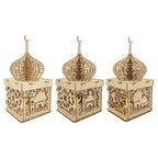  3 Stück Ramadan Dekoration Laterne LED Holz Stereo Palace Lampe Eid Mubarak Dekorative Laterne Ramadan Kareem Muslim Islam Party
