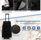  COSTWAY 2in1 Einkaufswagen & Trolley Mit 38L-Fassungsvermögen, 3-stufig Höhenverstellbarer Einkaufsroller Mit 2 Rädern & 2 Seitentaschen & Reißverschlusstasche, Bis 60kg Belastbar Schwarz