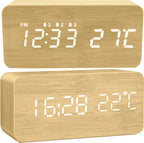  Digitaler Wecker Holz Holzoptik 3D LED Digital Digitaluhr Wanduhr Datum Temperatur 12h 24h USB Alarm Clock Schlafzimmer Büro Dimmbar Zeit Uhr Retoo