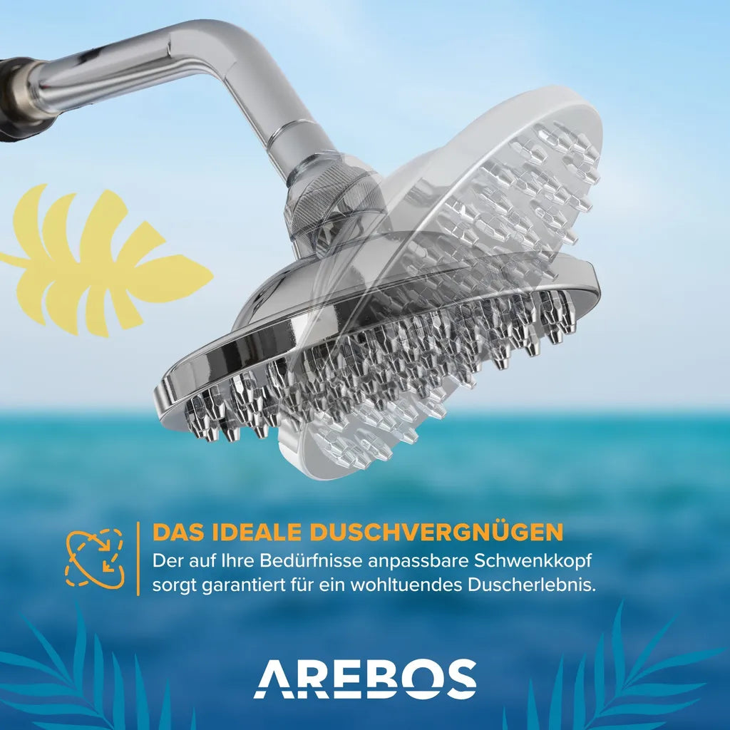  AREBOS Solardusche 40 Liter, Inklusive Abdeckhaube, Mit Integriertem Thermometer, Mit Fußdusche, Mit Gartenschlauch-Anschluss, Silber-Schwarz