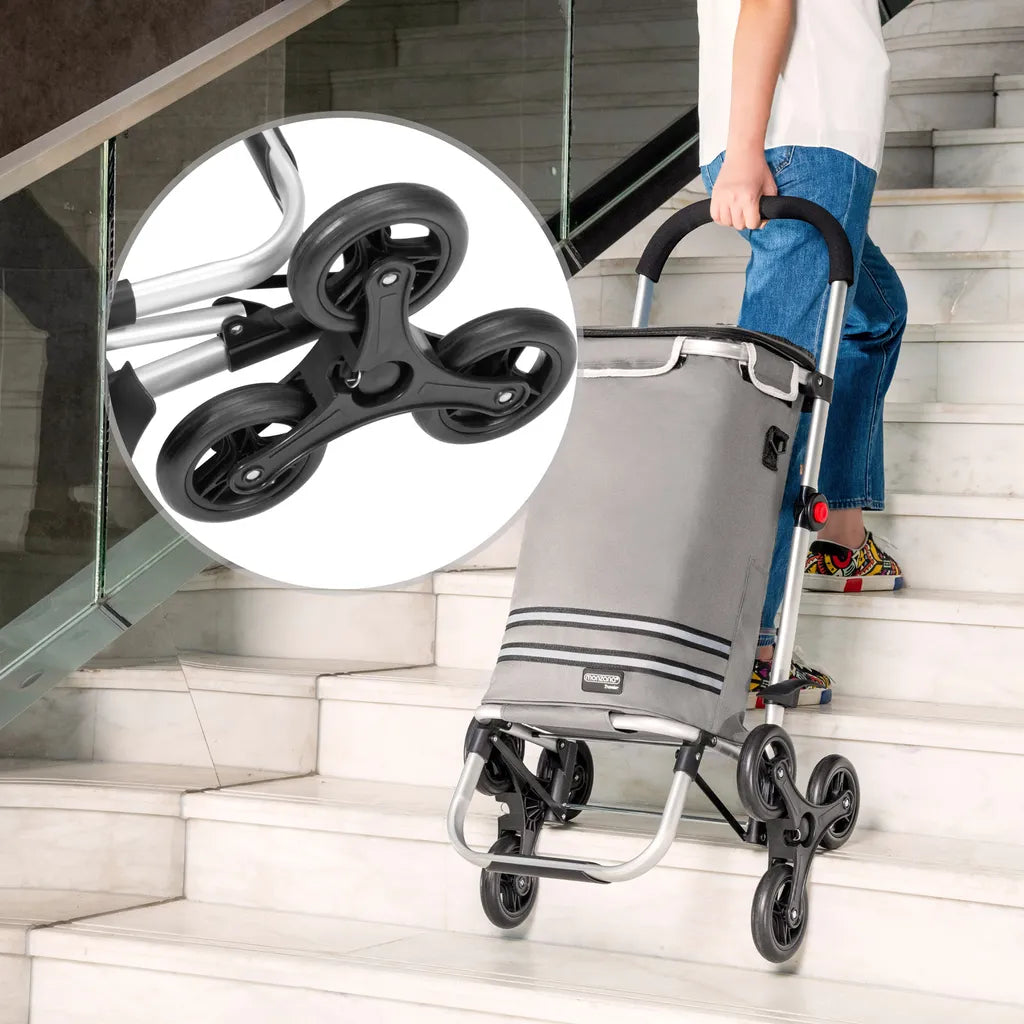  Monzana 2in1 Einkaufstrolley 30kg Klappbar Abnehmbare Tasche 6 Rollen Kühltasche Einkaufswagen Einkaufshilfe Treppensteiger , Farbe:Grau