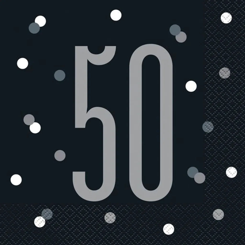 Unique 16 Servietten Schwarz & Silber Zahl 50
