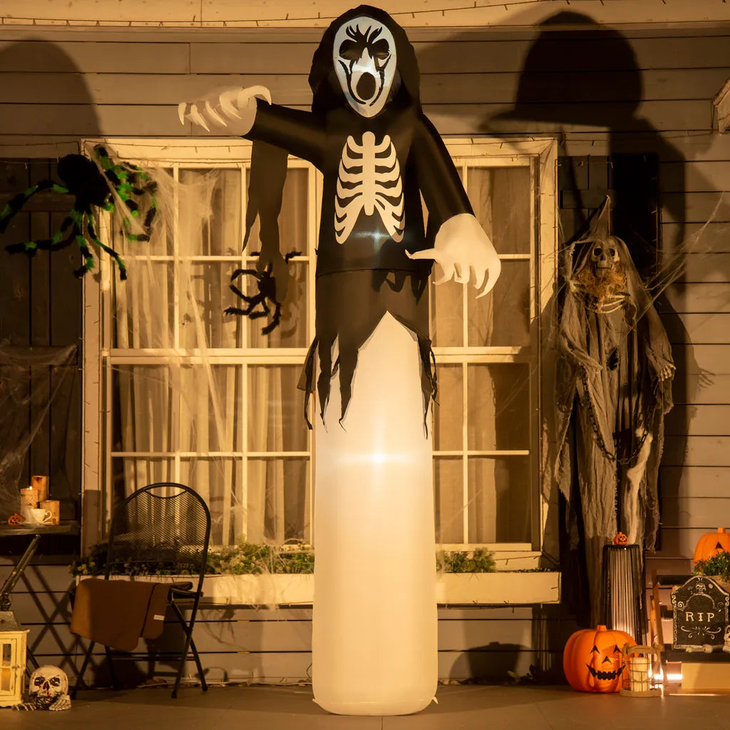  HOMCOM Halloween Deko Geister Skelett Aufblasbares Gespenst Mit Weißen LEDs Geist Halloween Lichter Mit Gebläse 140 X 105 X 270 Cm