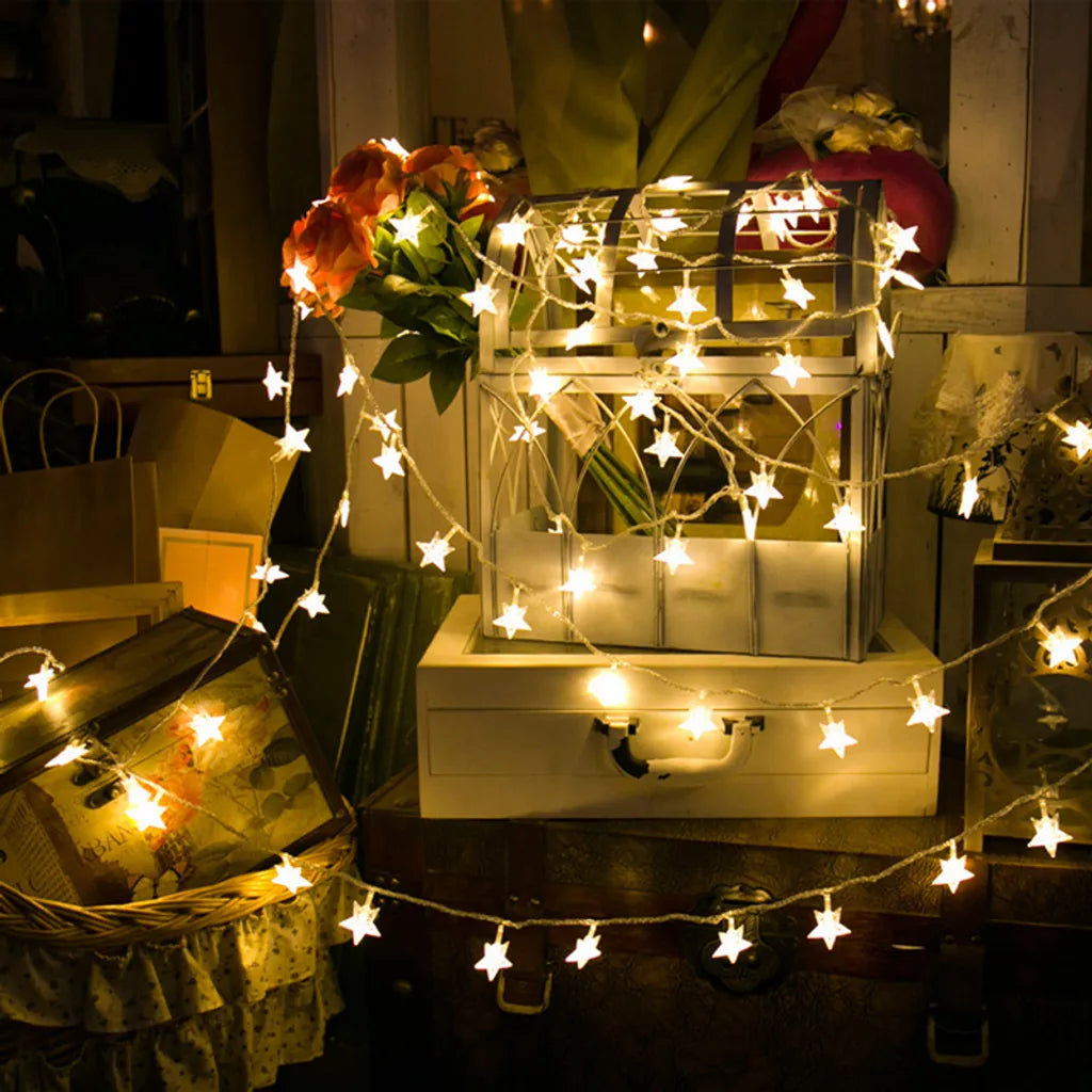  20 LED-Sternen-Lichterketten, Märchen-Weihnachtsbeleuchtung, Batteriebetrieben, Für Party-, Hochzeits- Und Feiertagsdekorationen, Warmweiß
