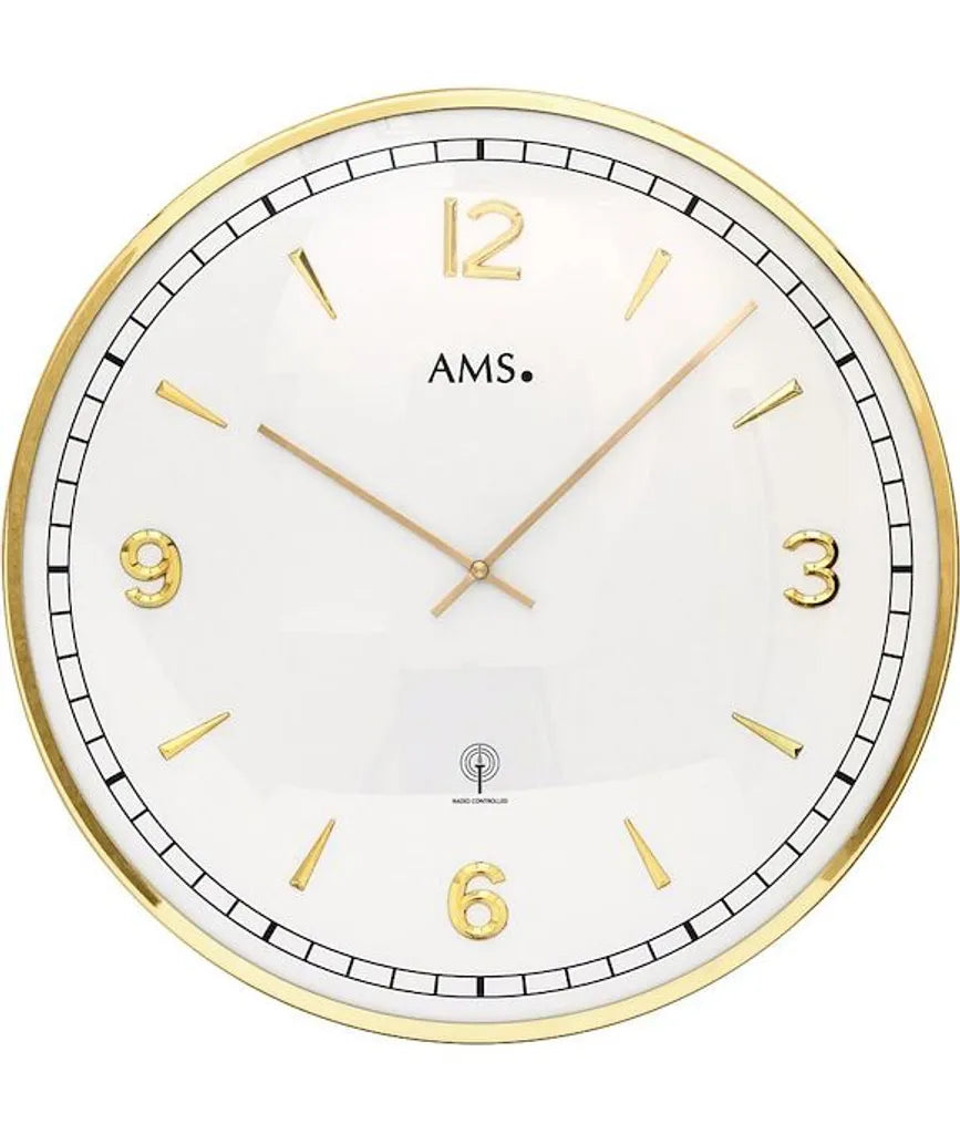  AMS 5609 Wanduhr Funk Funkwanduhr Analog Golden Rund