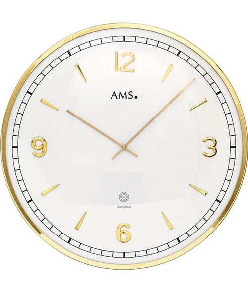  AMS 5609 Wanduhr Funk Funkwanduhr Analog Golden Rund