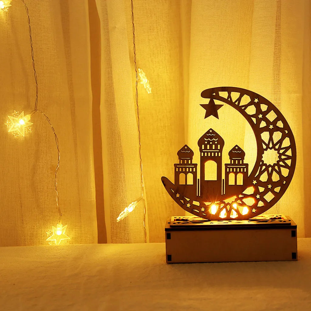  LED Holz Mond Lampe Nachtlicht Muslim Ramadan Eid Mubarak Deko Tischdekoration Dekoleuchten