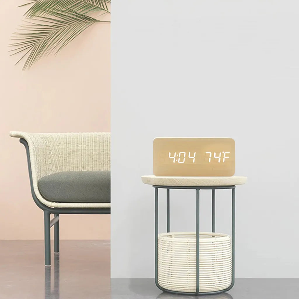 Digitaler Wecker Holz Holzoptik 3D LED Digital Digitaluhr Wanduhr Datum Temperatur 12h 24h USB Alarm Clock Schlafzimmer Büro Dimmbar Zeit Uhr Retoo