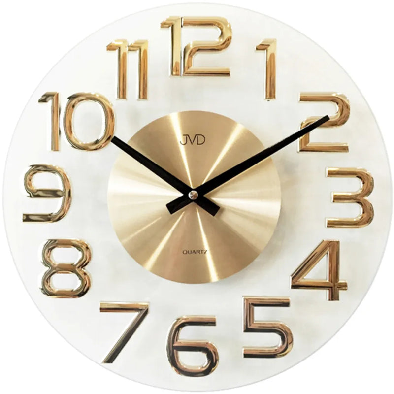  JVD HT098.1 Wanduhr Quarz Analog Golden Rund Mit Glas