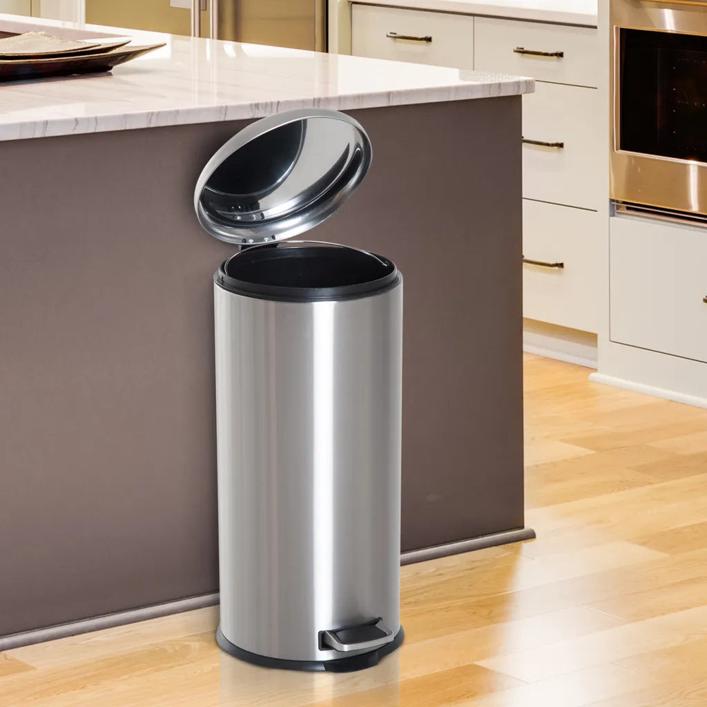  HOMCOM Treteimer Mit Inneneimer Pedal-Mülleimer Klappdeckel Abfallsammler Edelstahl Silber 30L