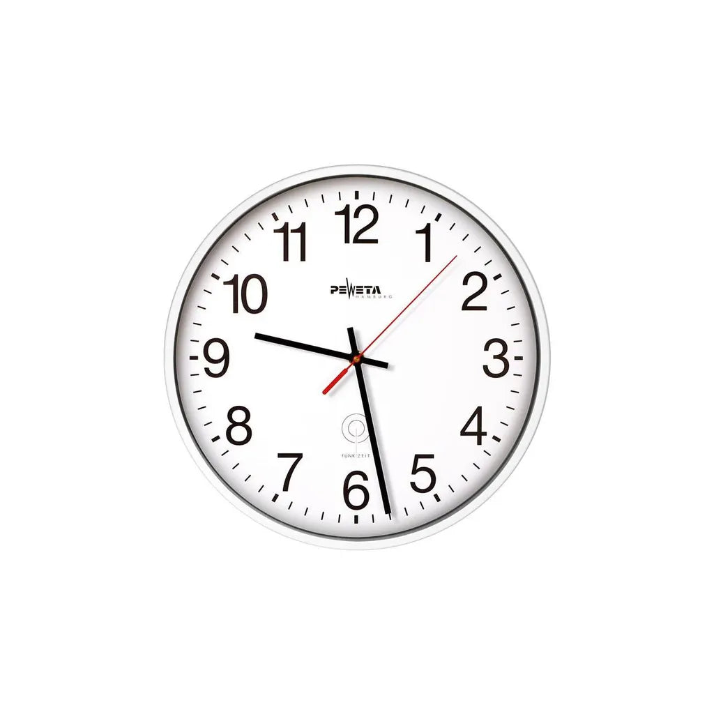  Peweta Wanduhr Kunststoff, Funk, Zifferblatt Arabische Zahlen, Weiß