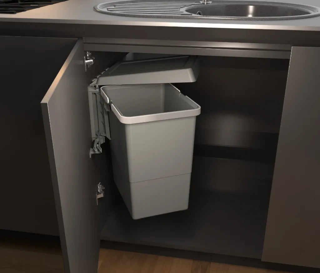  Eleganca Einbaumülleimer 1x 24L – Ausziehbarer Abfalleimer Küche – Einbauabfalleimer Trennsystem – Mülleimer – Abfallsammler Grau – B34,1 X T26 X H46,6 Cm