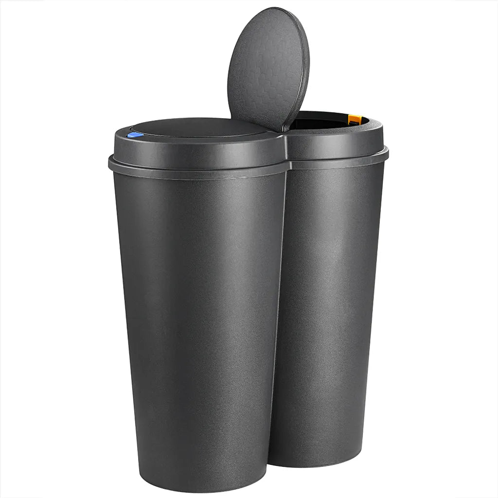  Deuba Mülleimer 50 L Duo 2fach Trennsystem 2x25L Druckknopf-Automatik Küche Abfalleimer Müllbehälter Mülltrennung Büro, Farbe:schwarz - Black - Noir