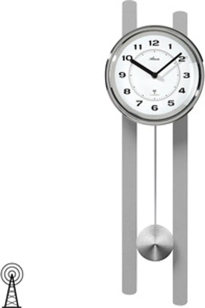  Atlanta 5105/19 Wanduhr Funk Funkwanduhr Mit Pendel Silbern Pendeluhr