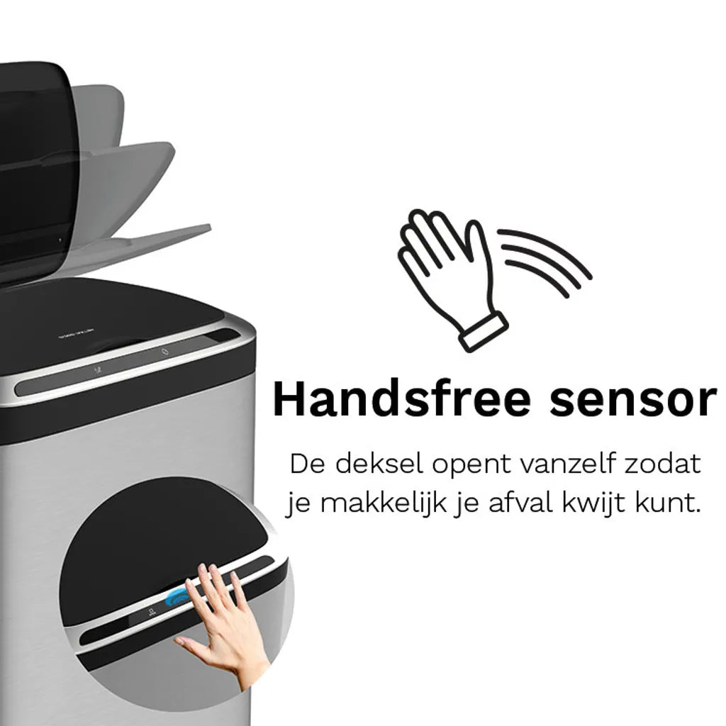  DALLBY Sensor Mülleimer - 50L - Edelstahl - Abfalleimer Mit Sensor