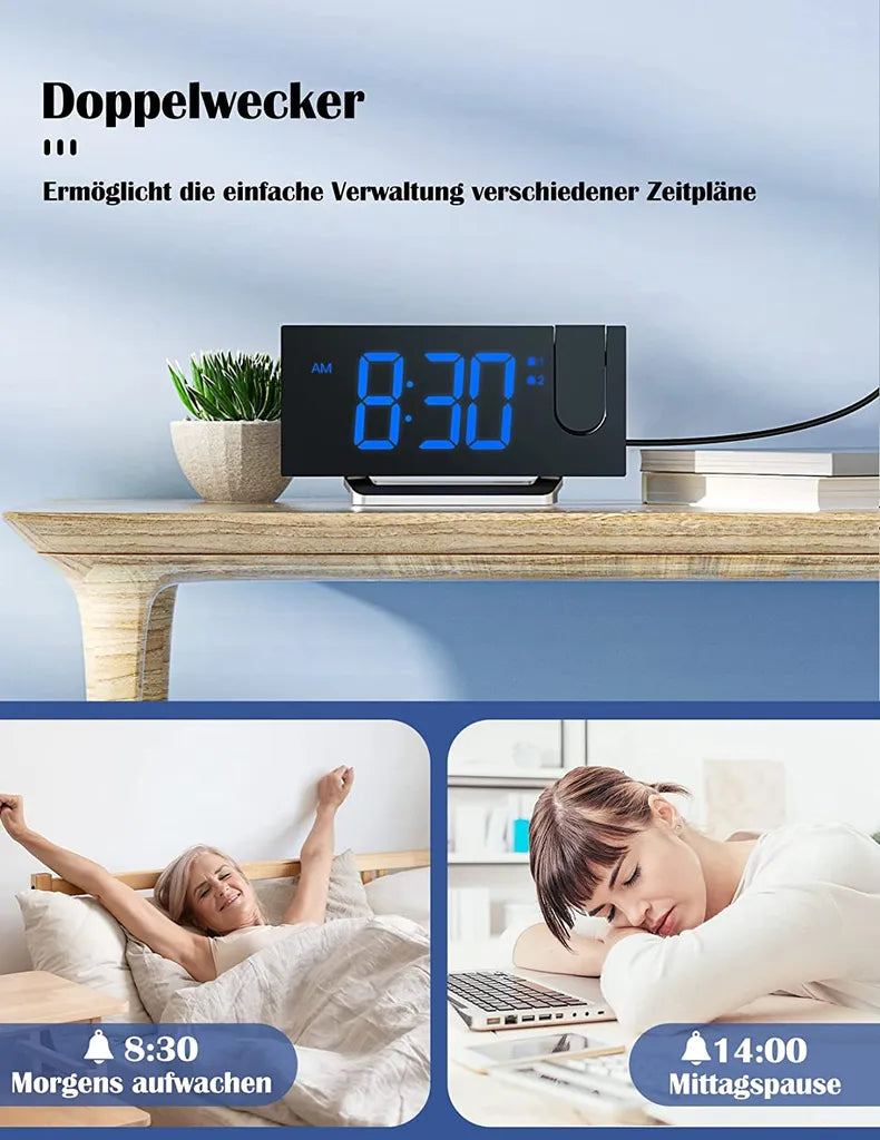  Radiowecker,Digital Wecker Mit Projektion 180°,Projektionswecker Mit USB