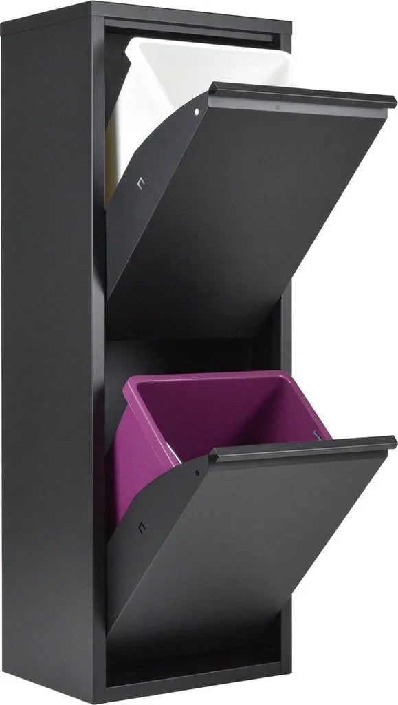  Naturn Living™ Mülleimer Aus Metall | Mülleimer Mülltrennung 2 Container | Mülleimer | Papierkörbe | Abfalleimer | Mattschwarz