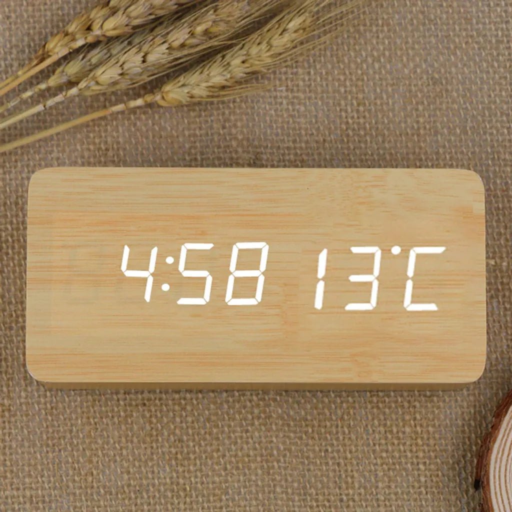  Digitaler Wecker Holz Holzoptik 3D LED Digital Digitaluhr Wanduhr Datum Temperatur 12h 24h USB Alarm Clock Schlafzimmer Büro Dimmbar Zeit Uhr Retoo