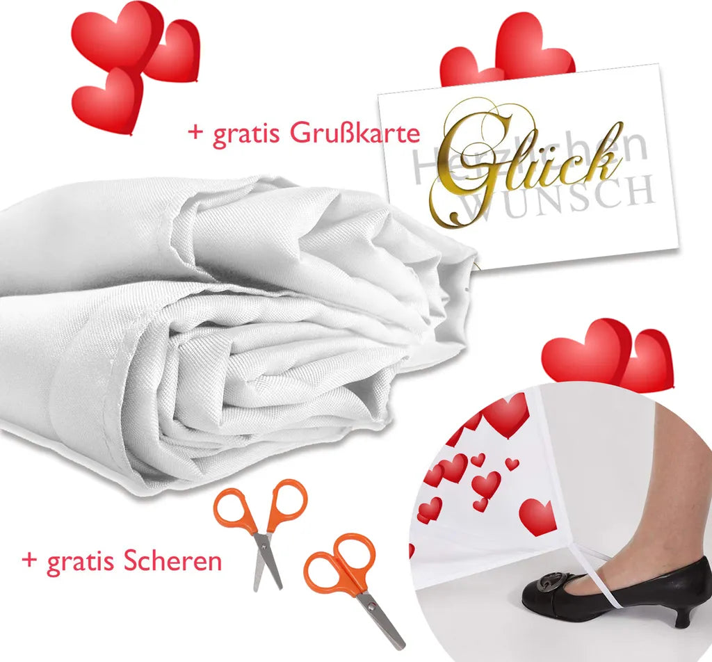  Hochzeitsherz Zum Ausschneiden - 1.8 X 2m Hochzeits Laken Mit Mini Scheren Set - Hochzeits Deko Bettlaken Mit Herz Ballon Design Für Hochzeit Braut Und Bräutigam Hochzeit Standesamt Hochzeits Spiele