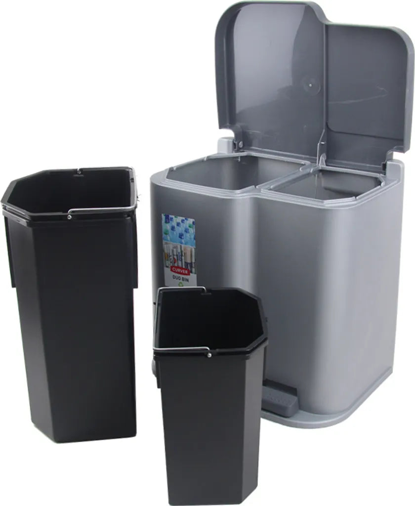  Curver Duo Tretmülleimer Deco 15L Mit 6L Inneneimern Hellgrau