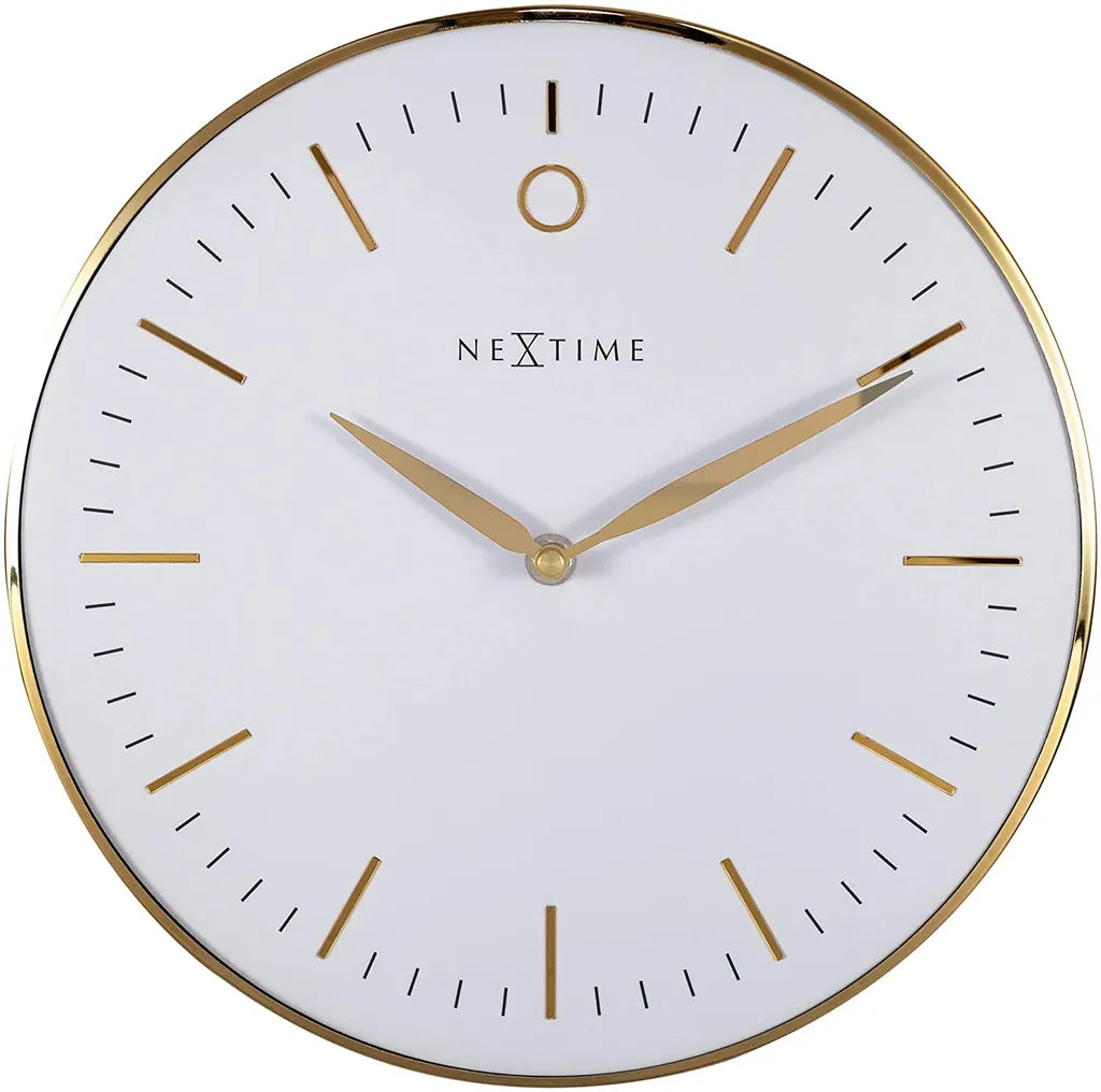  NeXtime 3256WI Small Design-Wanduhr, Leise, Weiß, Gold, 30 Cm
