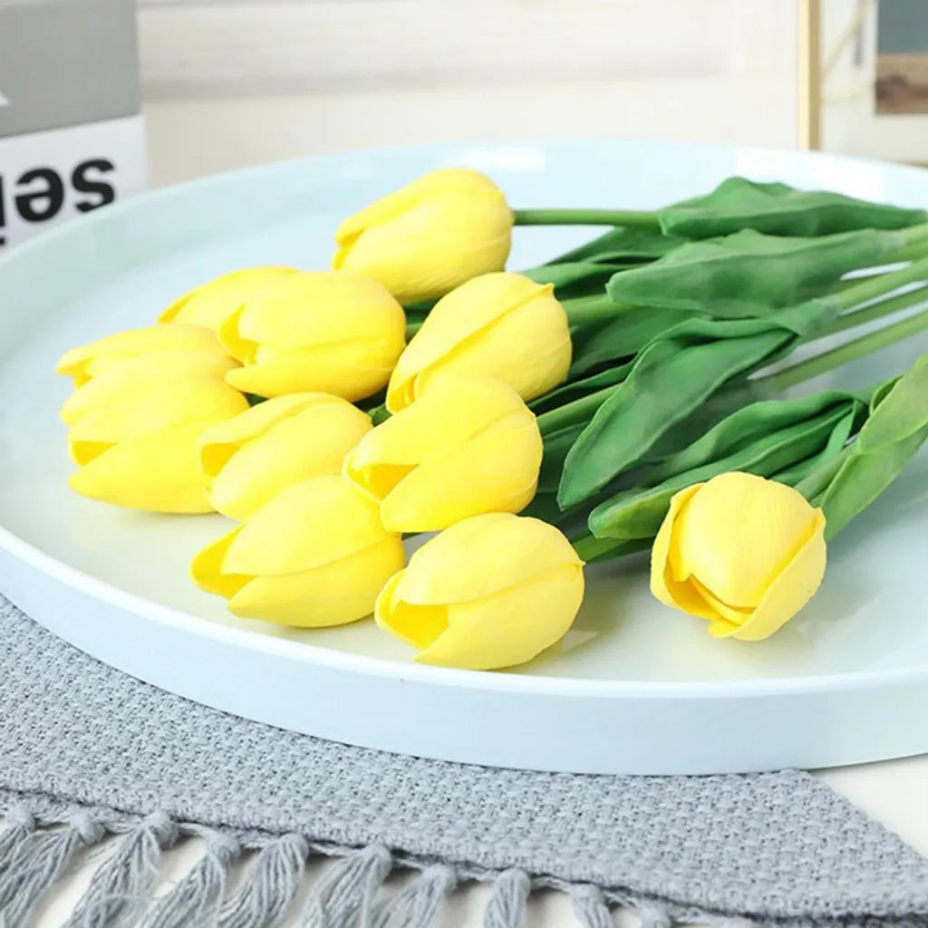  10er Künstliche Tulpe Blume Kunstblumen Gefälschte Blumen Bukett Künstlich Tulpe Gelb
