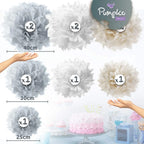  Pumpko® Decor 10 Seidenpapier Pompons | Champagner Hellgrau Weiß Deko Für Party Hochzeit |Ponpon