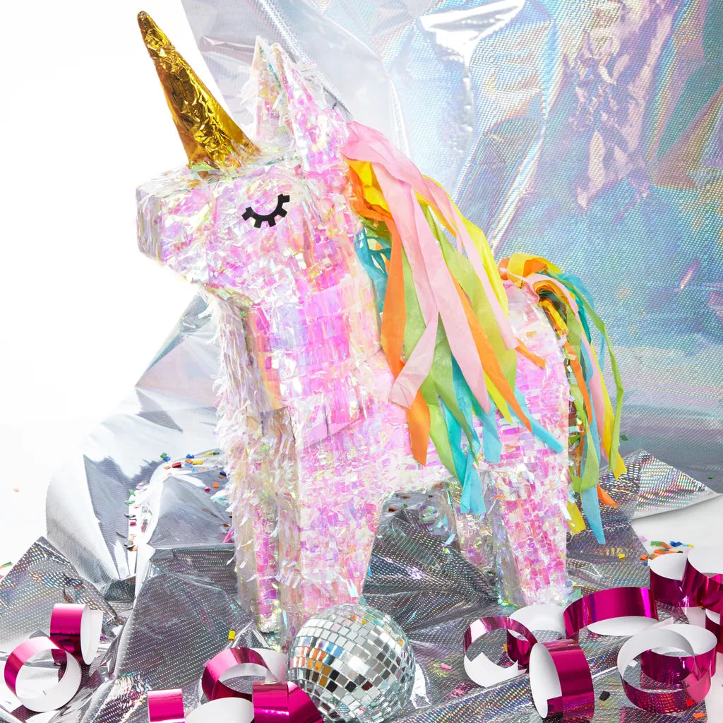 Lumaland Pinata Set Zum Befüllen Inkl. Schläger Maske Und 50g Konfetti Einhorn Magic Holographic Unicorn Ca. 40x14x54 Cm