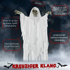  Outsunny 153 Cm Halloween Deko Horror Gespenst Hängend Geist Gespenst Augenglühen Mit Spezialeffekten Und Soundfunktion Weiß