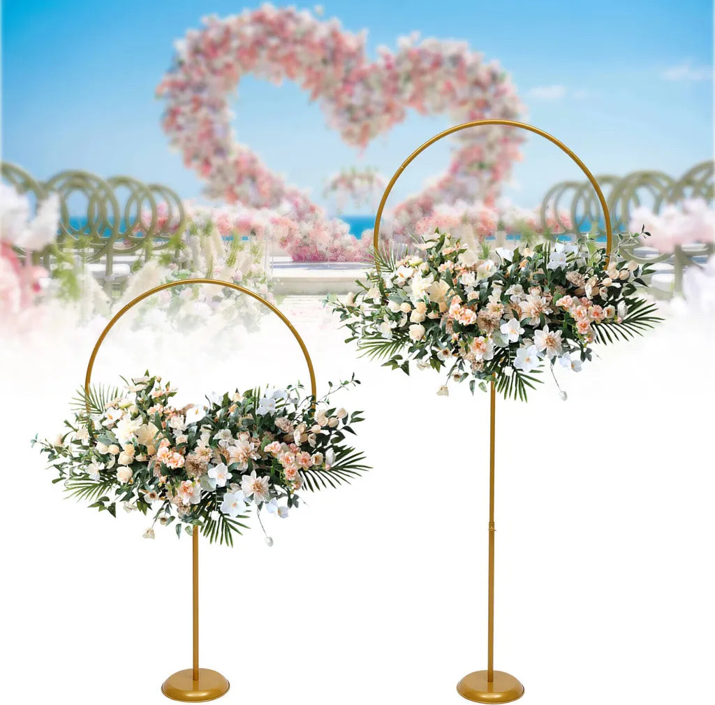  2 Stück 60cm Ballonständer Set 45-90cm Höhenverstellbar Metall Ballonhalter Säulenbogen Hochzeitsfeier Blumen Rahmen (gold) Für Party Hintergrund Dekoration