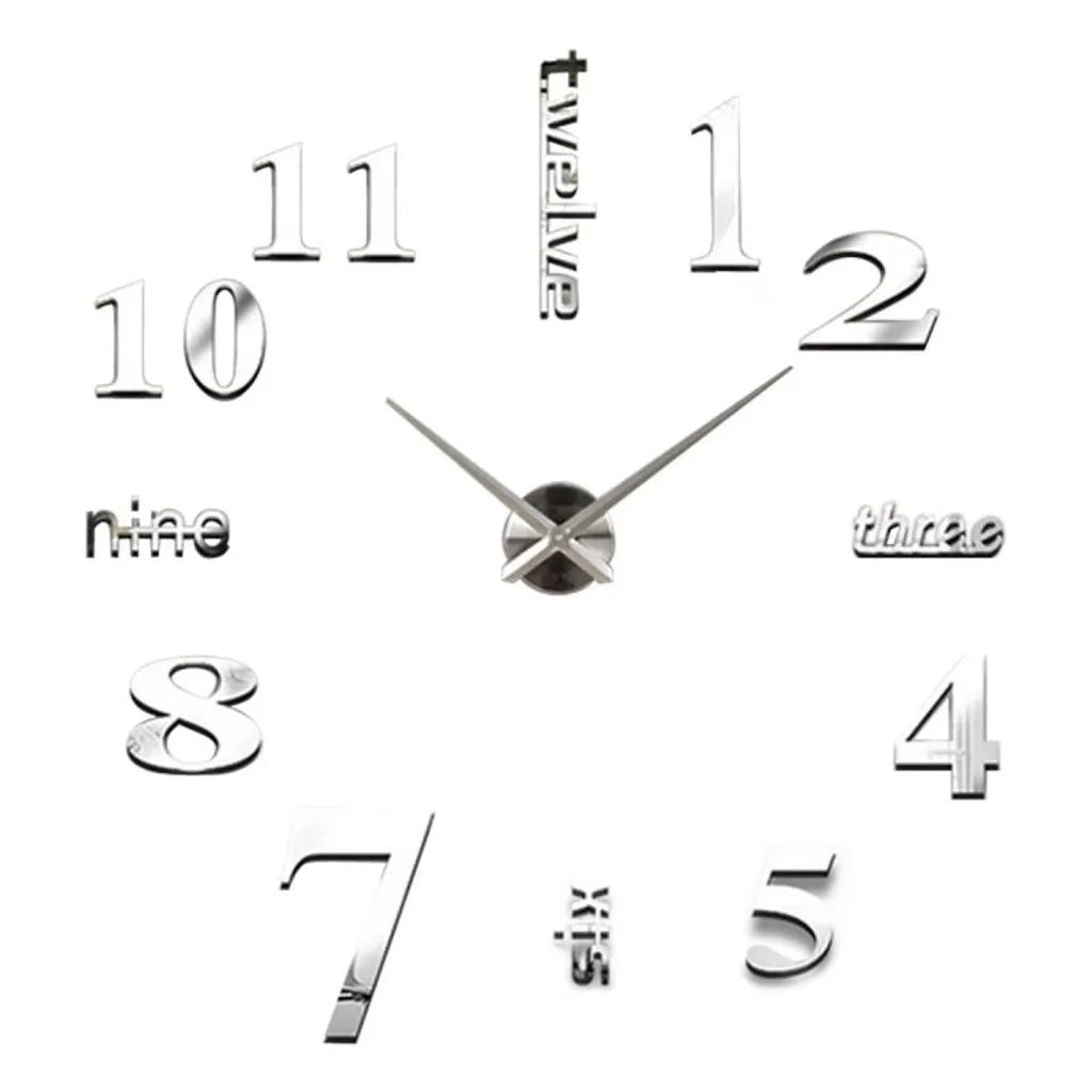  Moderne Mute DIY Große Wanduhr 3D Aufkleber Home Office Decor Geschenk (Silber)
