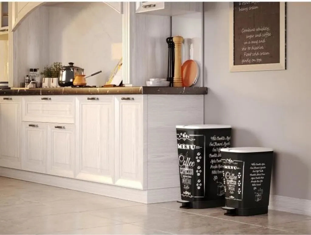  KIS Pedal Kitchen Abfalleimer 50L CHIC Black Motiv Coffee Menu