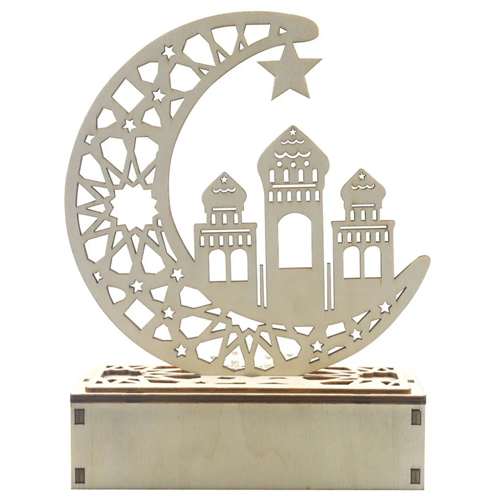  LED Holz Mond Lampe Nachtlicht Muslim Ramadan Eid Mubarak Deko Tischdekoration Dekoleuchten