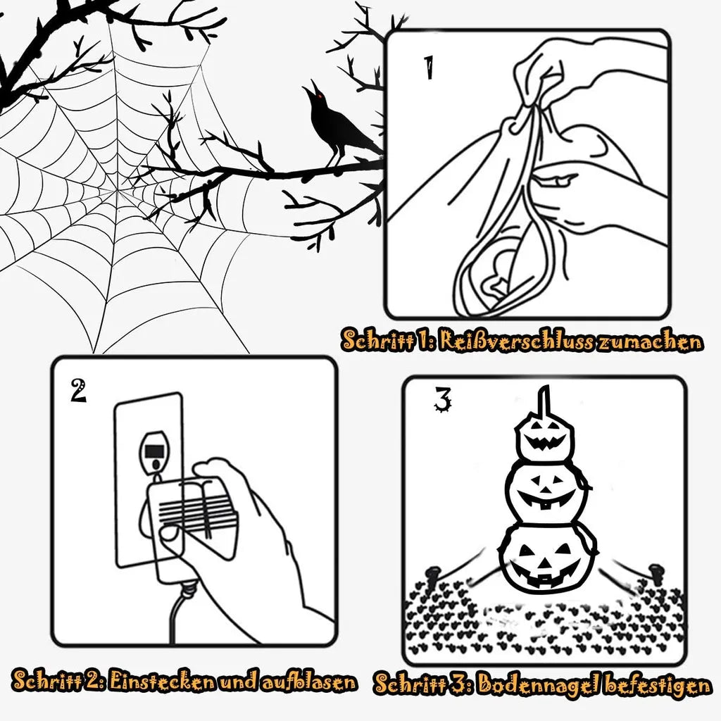  COSTWAY 180 Aufblasbarer Halloween Kürbis, 3 Stapel Kürbis Mit LED-Innenbeleuchtung, Halloween Kürbis Dekorationen Für Den Innen- Und Außenbereich