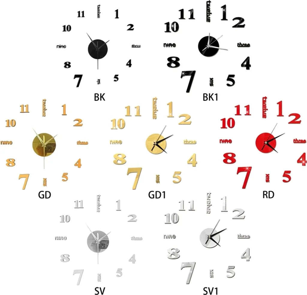  3D Spiegel Wanduhr DIY Große Frameless Sticker Silent Wanduhr (Schwarz)