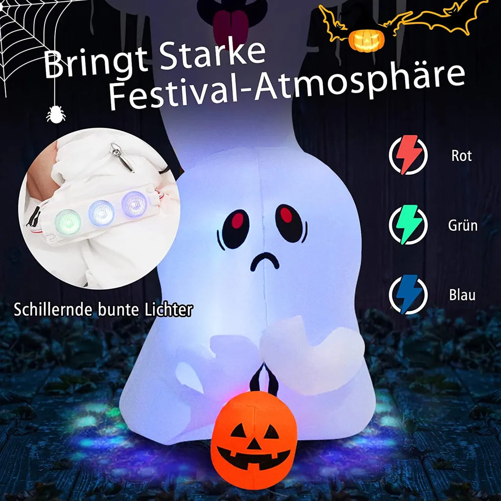 COSTWAY Gestapelte Geister Mit Bunten Lichtern Aufblasbar 310cm Lang, Riesige Gespenst Mit Kürbis, Halloween-Dekoration Für Halloweenparty, Hof & Outdoor