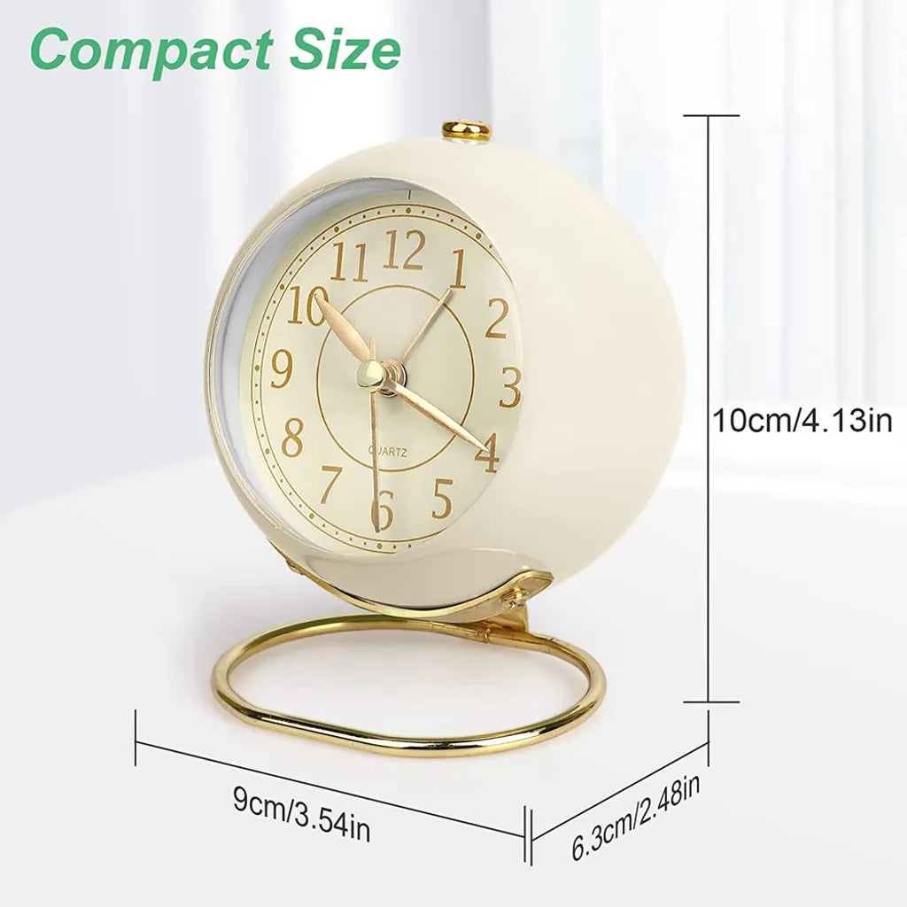  Silent Small Table Clocks, Pink Alarm Clock For Bedroom Pastel Room Office Shelf Kitchen, Cute Gold Vintage Aesthetic Decor Desk Clock, No-Ticking Battery Operated Tabletop Analog Alarm Clock,White