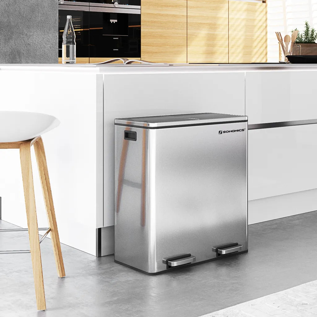  SONGMICS Mülleimer 60L Mit Müllbeutel Treteimer 2 X 30L Edelstahl Abfalleimer Mit Inneneimer Fingerabdruckfrei Mit Handgriffen Trennsysteme LTB60NL