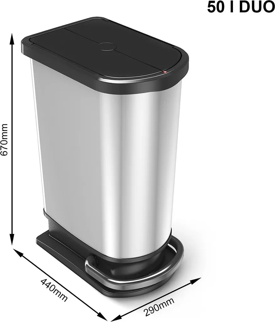 ROTHO Treteimer Duo 50 L PASO, Farbe:Silber Metallic