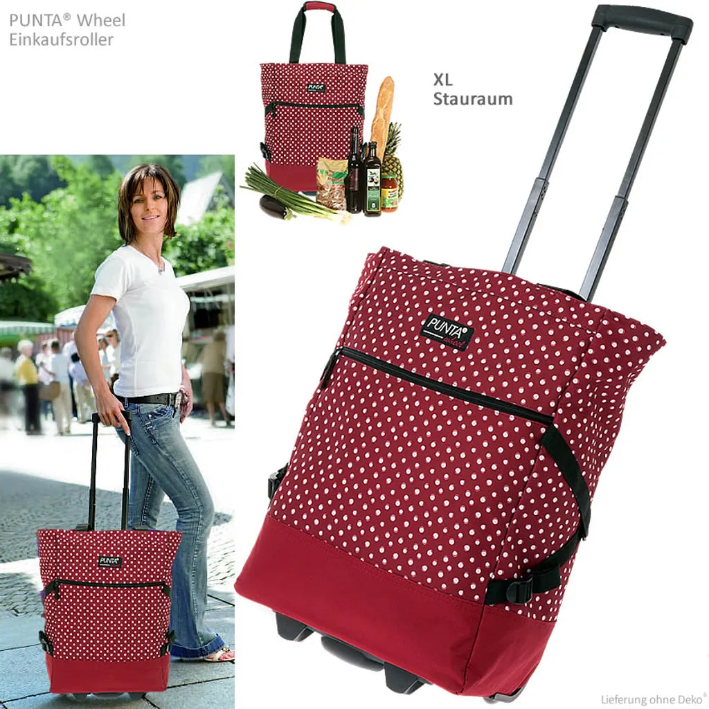  Einkaufstrolley Trolley Punta Wheel Einkaufsroller Einkaufswagen Shoppingtrolley Shopper EInkaufskorb Mit Rollen Und Gurten Trolly 10008-0220 Red Dots Punkte Rot + Bagboom Thermo TK Tasche