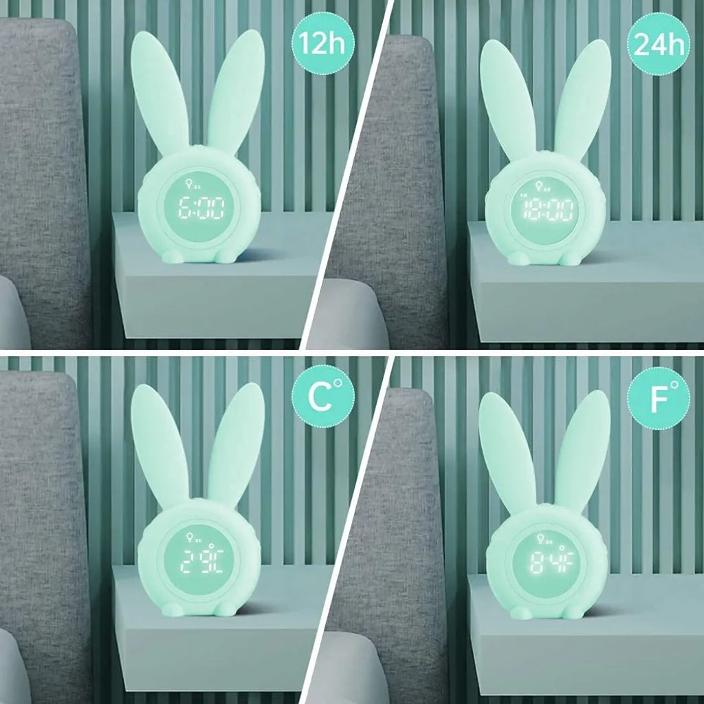 Bunny Lichtwecker Für Kinder, Hase, Süßer Hase, Wecker, Wecklicht, Kreative Lampe, Stilles Nachtlicht, Schlummerfunktion, 6 Laute Geräusche, Zeitgesteuertes Nachtlicht (grün)