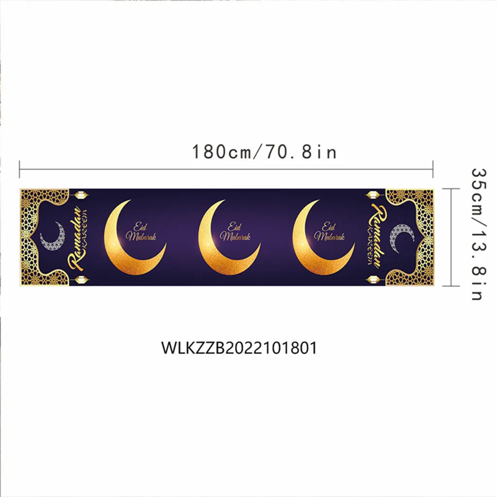  180*35cm Eid Mubarak Tischläufer Ramadan Deko Tischdecke Partydekoration Tischbanner Stern Mond