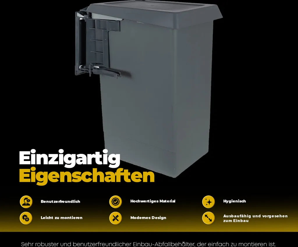  Eleganca Einbaumülleimer 1x 24L – Ausziehbarer Abfalleimer Küche – Einbauabfalleimer Trennsystem – Mülleimer – Abfallsammler Grau – B34,1 X T26 X H46,6 Cm