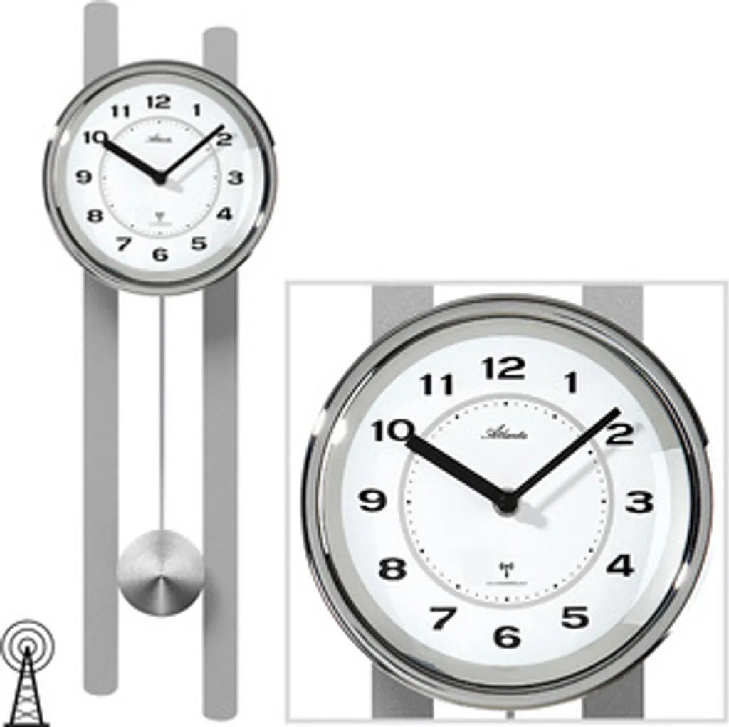  Atlanta 5105/19 Wanduhr Funk Funkwanduhr Mit Pendel Silbern Pendeluhr