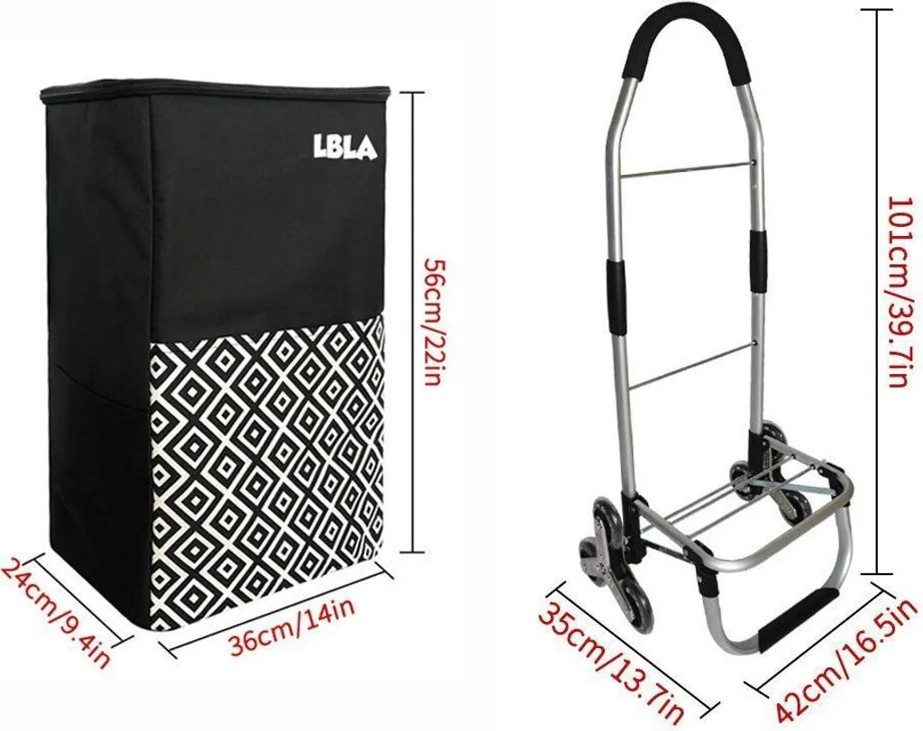  LBLA Einkaufstrolley 48L Klappbar Mit Treppensteiger/Treppenklettern, Mehrzweckwagen Multifunktional, Einkaufswagen Mit Edelstahlrahmen, Wasserdichte Segeltuchtasche Mit Kühlfach