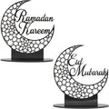  2x Ramadan Eid Mubarak Dekorationen Eid Mubarak Acryl Ornamente Mond Sterne,Muslim Festival Dekorationen, Schwarz