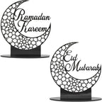  2x Ramadan Eid Mubarak Dekorationen Eid Mubarak Acryl Ornamente Mond Sterne,Muslim Festival Dekorationen, Schwarz