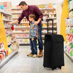  COSTWAY 2in1 Einkaufswagen & Trolley Mit 38L-Fassungsvermögen, 3-stufig Höhenverstellbarer Einkaufsroller Mit 2 Rädern & 2 Seitentaschen & Reißverschlusstasche, Bis 60kg Belastbar Schwarz