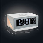  MEDION E75009 Wecker Mit Qi Ladefunktion (Weckstation, Ladestation, Induktives Laden, Temperaturanzeige, Snooze Schlummerfunktion, Timer, Displaydimmer) Silber