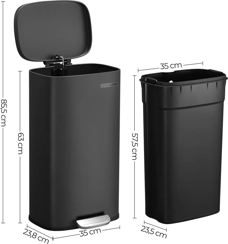  SONGMICS Mülleimer, 30 L Abfalleimer Mit Pedal, Treteimer Mit Inneneimer Aus Kunststoff, Für Die Küche, Klappdeckel, Softclose, Geruchsdicht Und Hygienisch, Schwarz LTB03BK